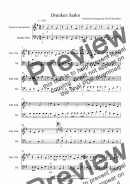 page one of Drunken Sailor for Soprano Saxophone and Double Bass Duet