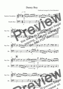 page one of Danny Boy for Soprano Saxophone and Double Bass Duet