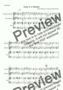 page one of Away in a Manger for Soprano and Alto Saxophone Duet