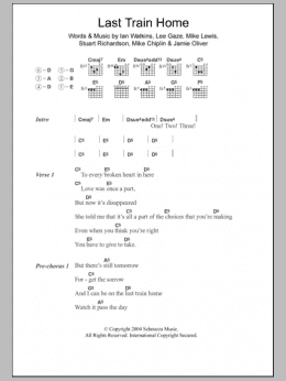 page one of Last Train Home (Guitar Chords/Lyrics)