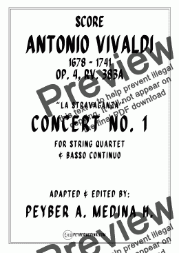 page one of Antonio Vivaldi Concerto No. 1 La Stravaganzza Op. 4 - Reimagined for String Quartet by Peyber Medina