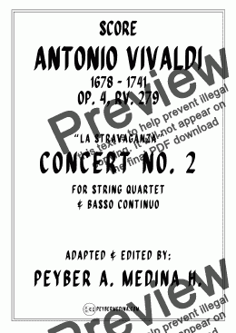 page one of Antonio Vivaldi - Concerto No. 2 La Stravaganza Op. 4  RV 279 for String Quartet