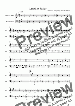 page one of Drunken Sailor for Trumpet and Double Bass Duet