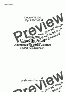 page one of Antonio Vivaldi - Concerto No. 5 in A Major, Op. 4, RV. 347 – String Quartet and Basso Continuo