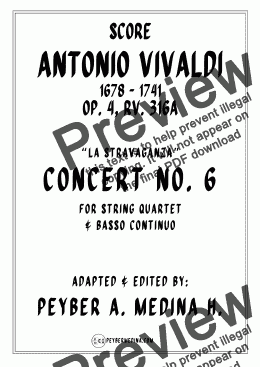 page one of AntonioVivaldi - Concerto No. 6 in G Minor, Op. 4, RV 316a – String Quartet and Basso Continuo