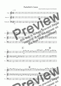 page one of Pachelbel's Canon for Flute, Horn and Cello Trio