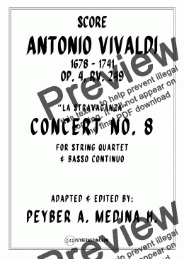 page one of Antonio Vivaldi Concerto No. 8 in D Minor, Op. 4, RV 249 – for String Quartet