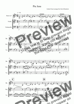 page one of Pie Jesu (from Requiem) for Horn, Violin and Cello Trio