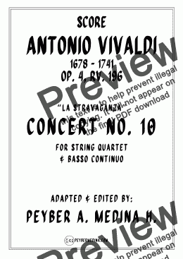 page one of Antonio Vivaldi Concerto No. 10 in C Minor, Op. 4, RV 196 – for String Quartet