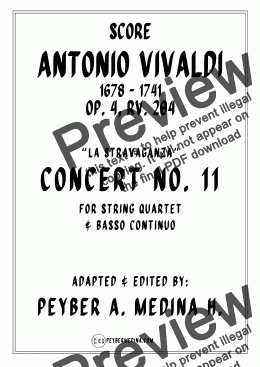 page one of Antonio Vivaldi Concerto No. 11 in D Major, Op. 4, RV 204 – for String Quartet