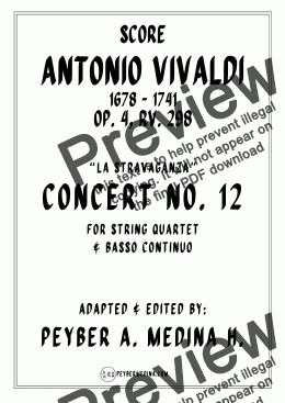 page one of Antonio Vivaldi Concerto No. 12 in G Major, Op. 4, RV 298 – for String Quartet