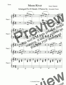 page one of Moon River - Henry Mancini - Alexander Pomaz - 8 Hands 2 Pianos