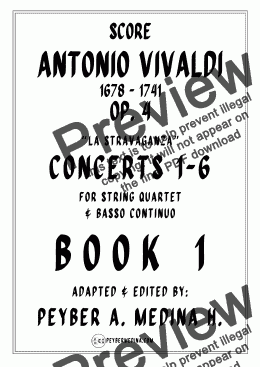 page one of Book 1 Antonio Vivaldi La Stravaganza Op. 4 Concertos 1 to 6 for String Quartet