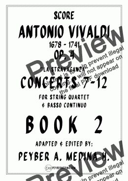 page one of Book 2 Antonio Vivaldi La Stravaganza Op. 4 Concertos 7 to 12 for String Quartet