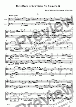 page one of Three Duets for two Violas, No. 3 in g, Fk. 62