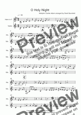 page one of O Holy Night for Horn and Violin Duet