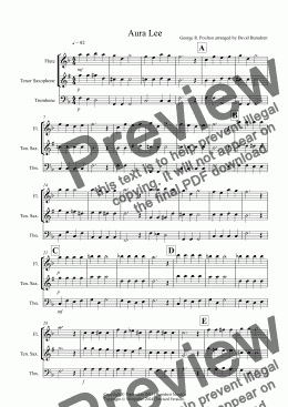 page one of Aura Lee for Flute, Tenor Saxophone and Trombone Trio