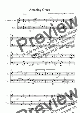 page one of Amazing Grace for Clarinet and Tuba Duet