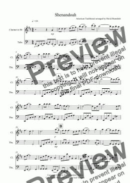 page one of Shenandoah for Clarinet and Tuba Duet