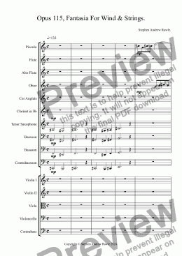 page one of Opus 115, Fantasia For Wind & Strings.