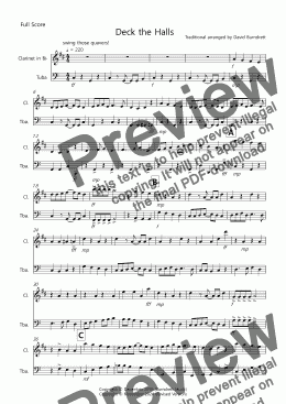 page one of Deck the Halls (Jazzy Style!) for Clarinet and Tuba Duet