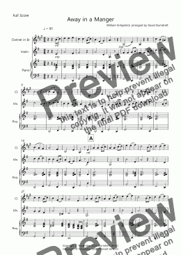 page one of Away in a Manger for Clarinet and Violin Duet