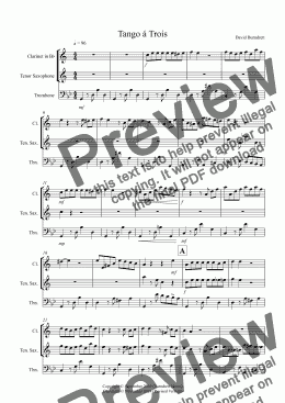 page one of Tango á Trois for Clarinet, Tenor Saxophone and Trombone Trio