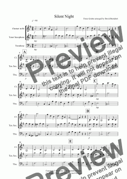 page one of Silent Night for Clarinet, Tenor Saxophone and Trombone Trio