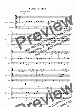 page one of A Christmas Treat! for Clarinet, Tenor Saxophone and Trombone Trio