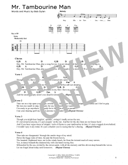 page one of Mr. Tambourine Man (Guitar Cheat Sheet)