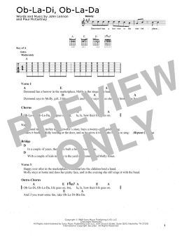 page one of Ob-La-Di, Ob-La-Da (Guitar Cheat Sheet)