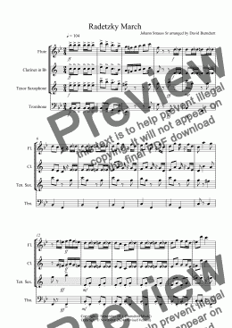 page one of Radetzky March for Flute or Clarinet, Tenor Saxophone and Trombone Trio