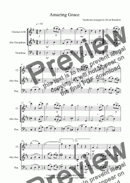 page one of Amazing Grace for Clarinet, Alto Saxophone and Trombone Trio