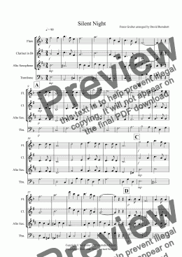 page one of Silent Night for Flute or Clarinet, Alto Saxophone and Trombone Trio