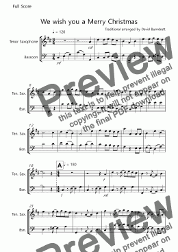 page one of We wish you a Merry Christmas for Tenor Saxophone and Bassoon Duet