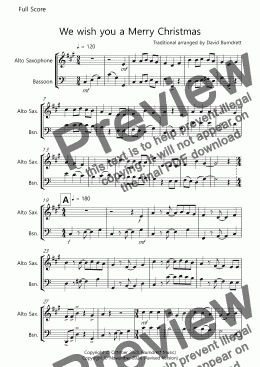 page one of We wish you a Merry Christmas for Alto Saxophone and Bassoon Duet