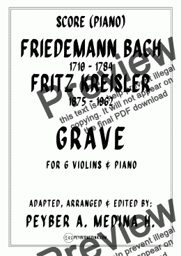 page one of Grave by Fritz Kreisler in the Style of Friedemann Bach – Arranged for 6 Violins and Piano