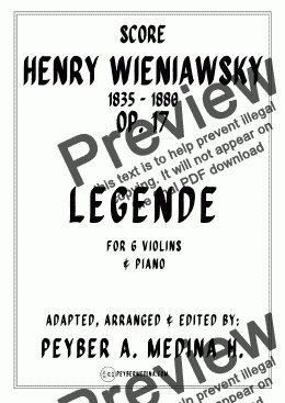 page one of Legende by Henry Wieniawski – A Dramatic Arrangement for 6 Violins and Piano