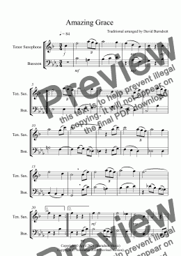 page one of Amazing Grace for Tenor Saxophone and Bassoon Duet