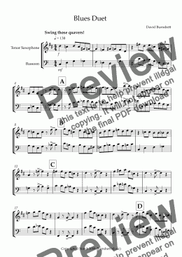 page one of Blues Duet for Tenor Saxophone and Bassoon Duet