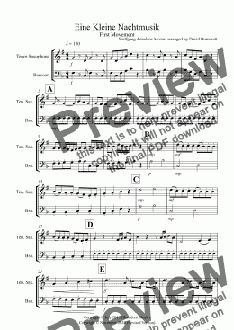 page one of Eine Kleine Nachtmusik (1st movement) for Tenor Saxophone and Bassoon Duet