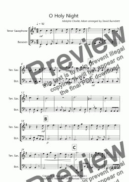 page one of O Holy Night for Tenor Saxophone and Bassoon Duet