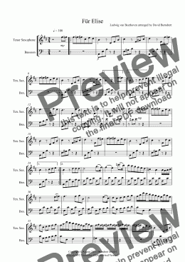 page one of Für Elise for Tenor Saxophone and Bassoon Duet