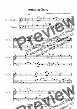 page one of Amazing Grace for Tenor Saxophone and Trombone Duet