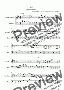 page one of Air on a G String for Tenor Saxophone and Trombone Duet