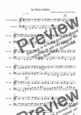 page one of In Dulci Jubilo for Tenor Saxophone and Trombone Duet