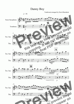 page one of Danny Boy for Tenor Saxophone and Trombone Duet