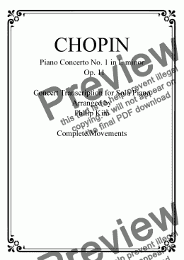 page one of Chopin Piano Concerto No 1in E minor Op 11 Concert Transcription for Solo Piano