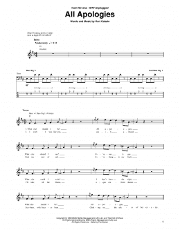 page one of All Apologies (Bass Guitar Tab)