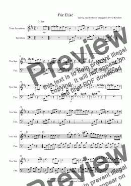 page one of Für Elise for Tenor Saxophone and Trombone Duet